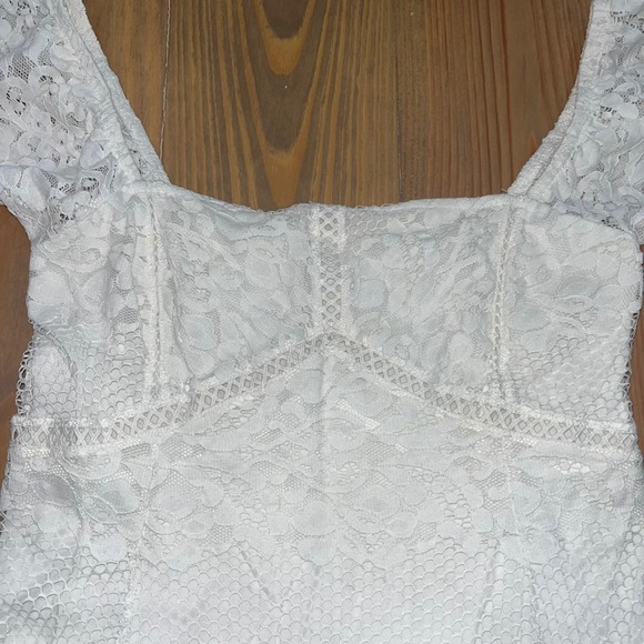 Free People‎ Women's White Lace Mini Dress Square Neck Short Sleeve Romantic - Picture 6 of 13